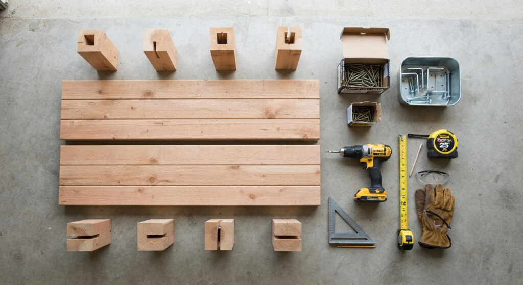 materials needed to build a DIY raised garden bed.