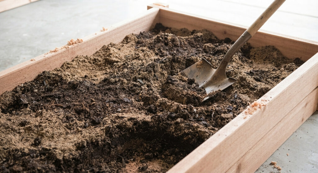 soil mix for a DIY raised garden bed.