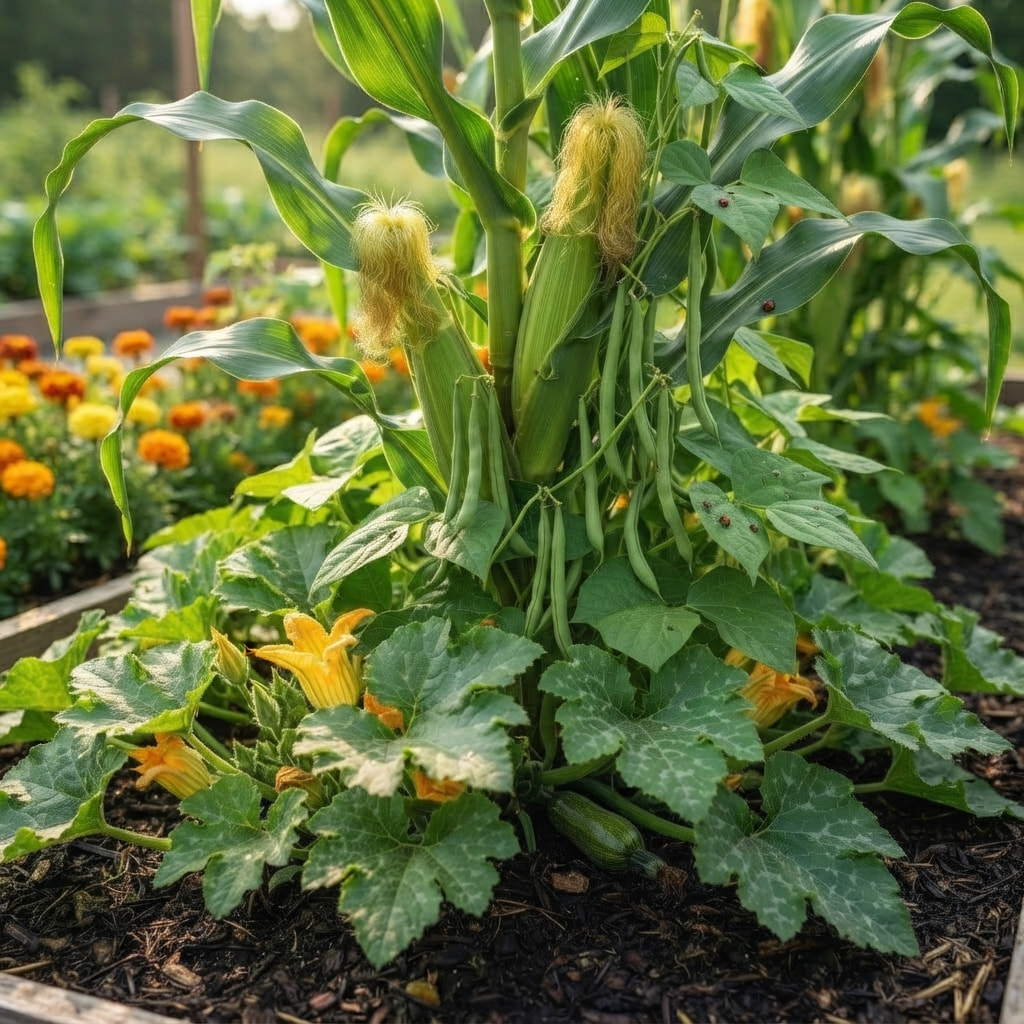 corn beans squash companion planting raised bed