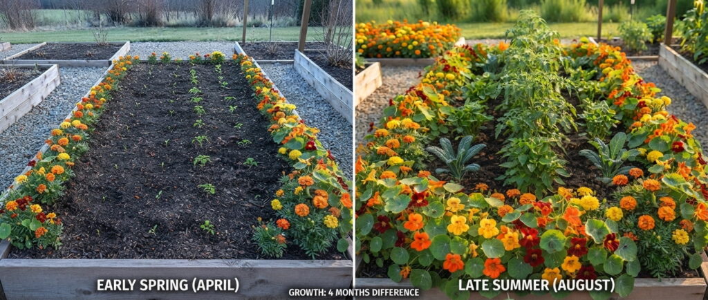 raised bed companion planting progress photo